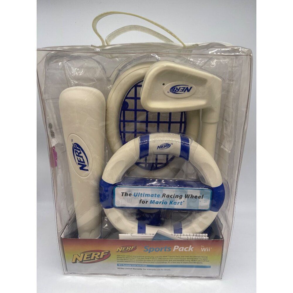 Hasbro Nerf Sports Pack For Nintendo Wii Tennis Golf Baseball Wheel